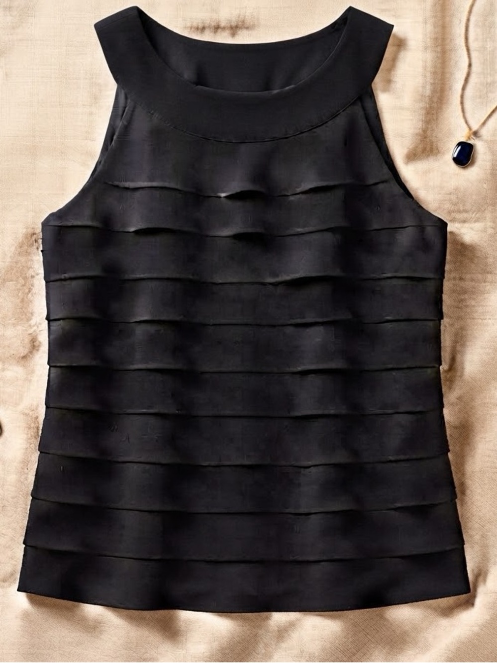 Merano Sleeveless Black Tiered Shell Top - Size L